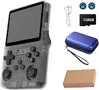 Console de video game portátil R36S Retro de 128 GB,r36s console portatil, mais de 39.000 jogos, Arkos 2.0, tela IPS de 3,5 polegadas, reprodutor de vídeo de bolso (cor：preto)