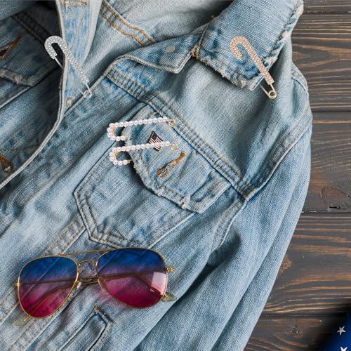 Image of 8 Pcs Brooch Pins Peal Decorative Safety Pins Sweater Shawl Clips Brooch Safety Pin for Clothing Dress Pants Skirt Cardigan Collar Faux Pearl Rhinestones Brooches for Womens Pants Extender