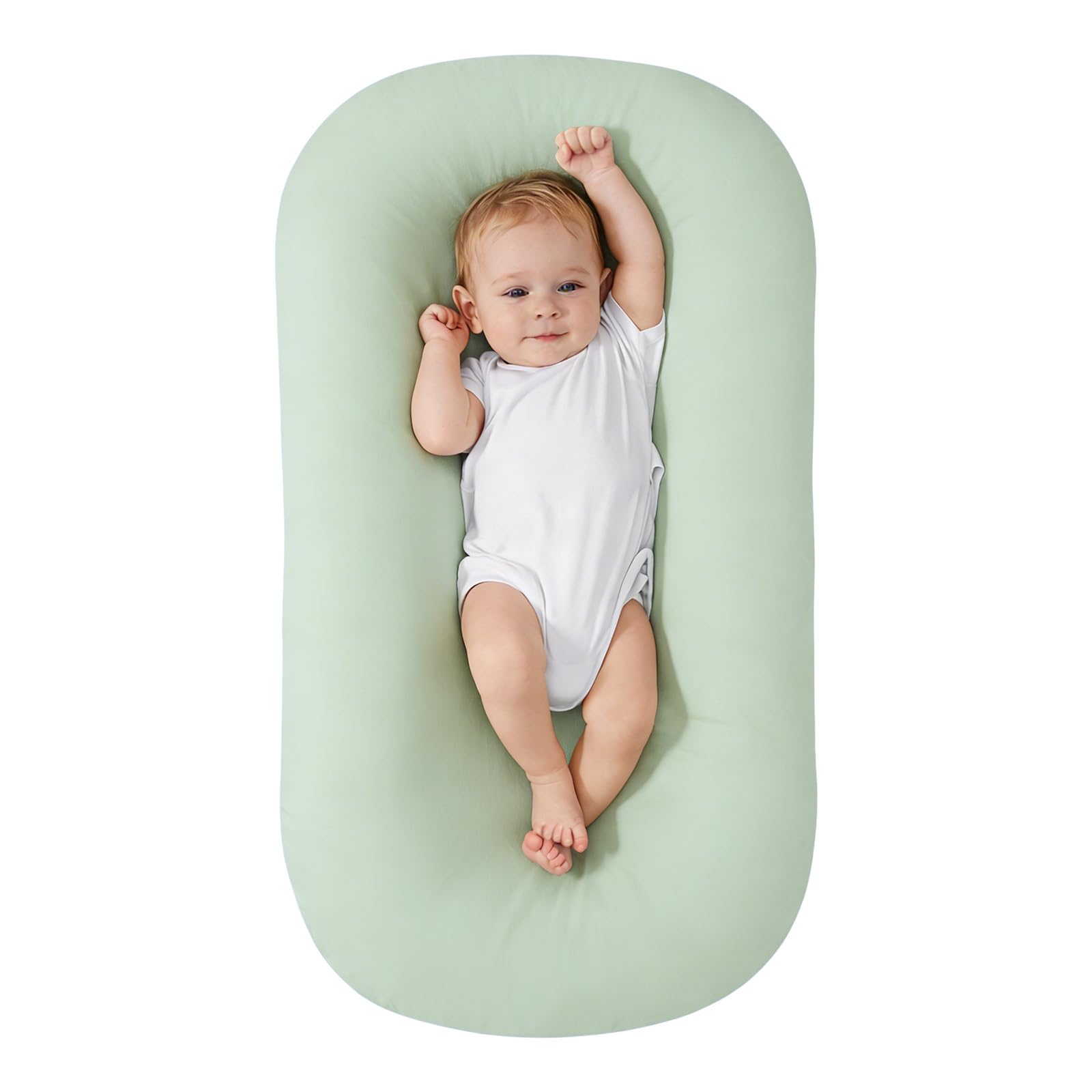 Veayiik Baby Lounger Portable Infant Support Cushion, Tummy Time Mat for Home and Travel, Supervised Use, Baby Essentials Gift (Green)