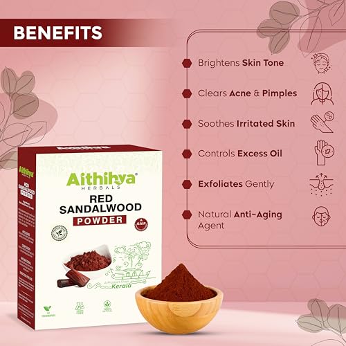 Image of 'Aithihya Herbals Red Sandalwood (Lal Chandan) Facepack Powder 50g | 100% Pure & Natural | Glowing Skin, Acne & Pimple Care | Tan Removal & Skin Brightening | No Chemicals