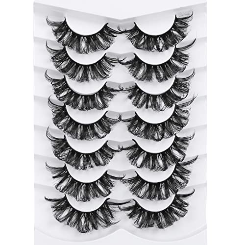 Lashes Fluffy Curl Russian Strip Lashes Natural False Eyelashes D Curl Faux Mink Lashes 3D Effect 20mm Long Fake Eyelashes 7 Pairs