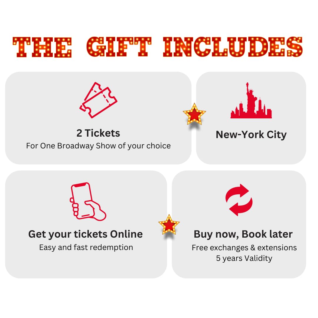 WONDERBOX Regalo de experiencia, espectáculos de Broadway, 2 entradas para el espectáculo de Broadway de tu elección, reserva fácil y rápida en línea, idea única de regalo para espectáculos de