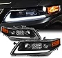 AKKON - Fits 2004-2008 Acura TSX CL9 LED Tube Projector Front Black Headlights Headlamps Pair Replacement