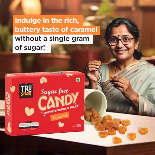 Image of TruSnax SugarFree Hard Candies | Caramel Flavour Candy | Diabetic and Keto Friendly Toffee | No Added Sugar | 300g(50 * 6)