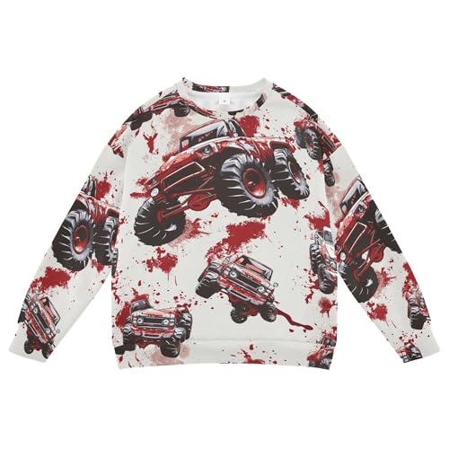 JUNZAN Monster Tie Dye Trucks Red Big Boys Hooded Sweatshirt Crewneck Outerwear for Kids Sports 4T