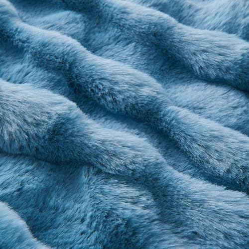 Lotus Karen Faux Fur Throw Blanket Sky Blue - Big Bubble Rabbit Fluff Blanket for Couch Bed Sofa,Softest Fluffy Fuzzy Cozy Blanket,Thick Furry Plush Shaggy Warm Blankets for Women,90x90 Inches