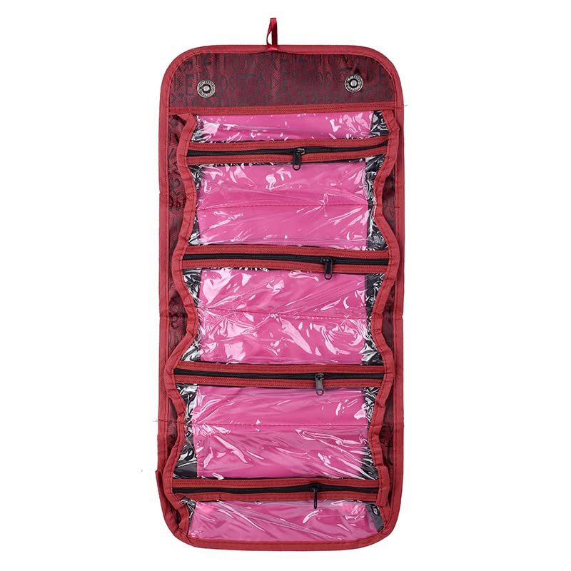 Beauty Case a 4 Strati Arrotolabile, Astuccio per Cosmetici e Trucco di Grande capacità, Borsa da Viaggio Pieghevole con Gancio per appenderlo.