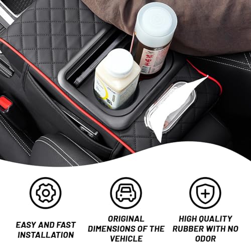 Image of Khushi Liquid Car Armrest Cushion, 5 in 1 Center Console Cover with 2 Cup Holders, Phone Holder, Tissue Holder, Storage Bag, Multifunctional Leather Heightened Car Armrest Cushion for Most Cars