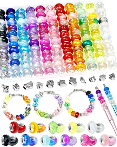FIVEIZERO 143PCS European Large Hole Beads 12 Colors Spacer Beads