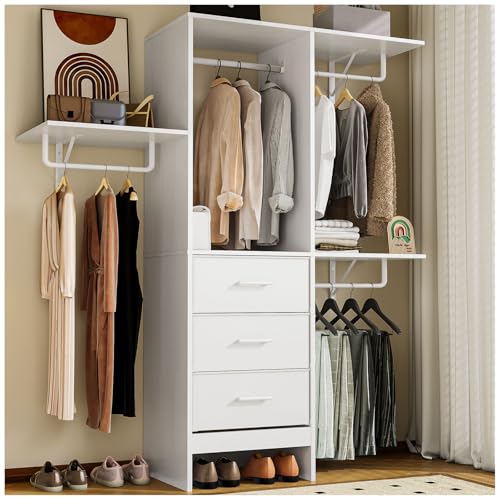 La mejor selección de Roperos Liverpool los preferidos por los clientes. 44 SIMPLE HOGAR Closet,Closet Armables para Ropa,Ropero Closets,Perchero para Ropa con 3 Cajones de Tela ,con 4 Estantes Abiertos,Amplio Armario Abierto.144 * 192 * 40 CM. (Blanco)