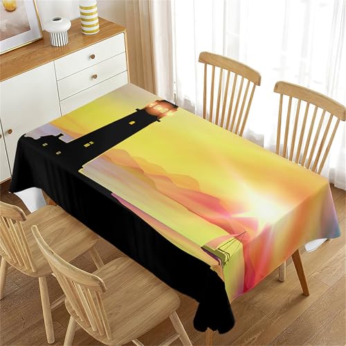 Odot Mantel Rectangular Poliéster Impresión 3D, Antisalpicaduras Antimanchas Lavable Cubierta Decorativa para Comedor Cocina Hogar Fiesta Celebraciones al Aire Libre (Faro con velero,120x120cm)