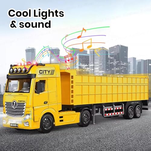 Image of Big Size Long Dumper Toy - Friction Powered Construction Vehicle with Light & Sound for Children, Heavy Duty Truck Toy (Dump Truck)