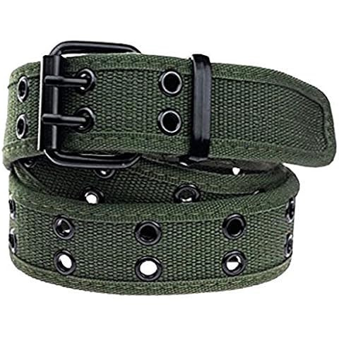 moonsix Canvas Web Belts for Men,Solid Color Casual Double Hole Grommet Belt,Green Cover