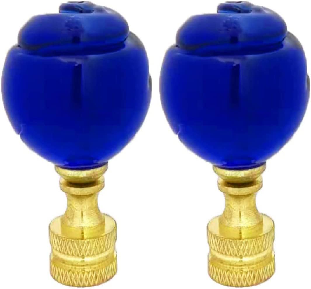 2-Pack Crystal Lamp Finials 2 Inch, Antique Brass Base & Crystal Ball Shade Toppers for Table Lamps, Vintage Home Decor Lighting Accessories (Blue)