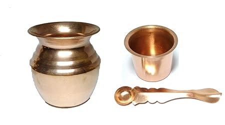 Shraddha Pure Copper Kalash Height 8 CM + Panchpactra (height 4.5) And Achmani