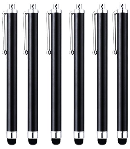 iCrews Capacitive Stylus Scratch and Fingerprint Resistant for iPad Pro Air iPhone 8 7 6 Nexus Samsung Touch Screen Devices Tablets Cell Phones Android Kindle Smartphones.(6 Black)