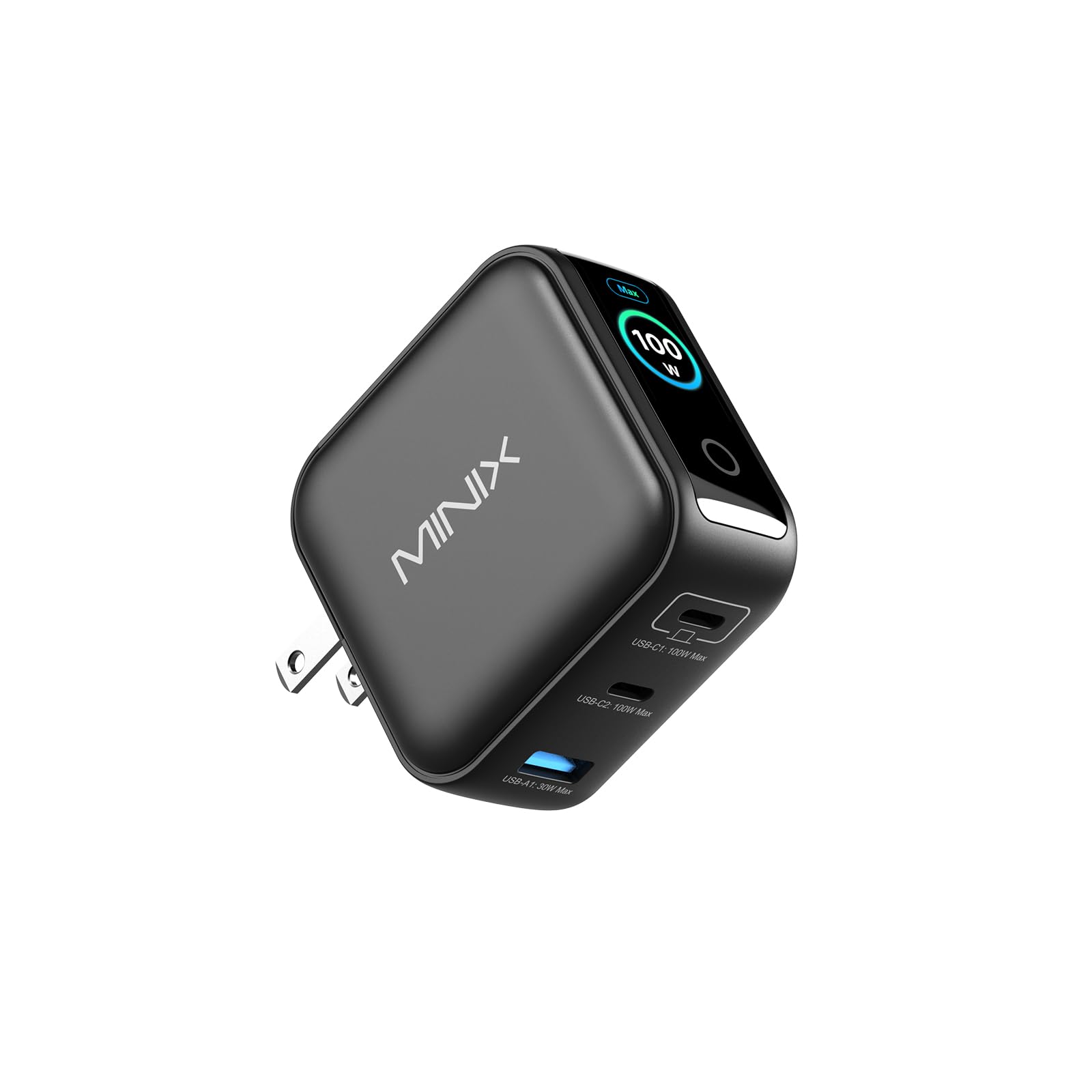 MINIX Ładowarka USB c 100 W, 3-portowa ładowarka GaN z inteligentnym wyświetlaczem i kontrolą dotykową, mocne szybkie ładowanie 100 W do MacBook Pro, iPhone 17/16 Series, Galaxy, Pixel, Laptop i nie