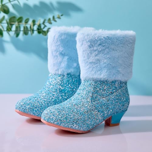 Girls Rhinestone Ankle Boots Fur Lined Winter Snow Boots Chunky Heel Side Zipper Warm Booties for Kids 3-12 Years2