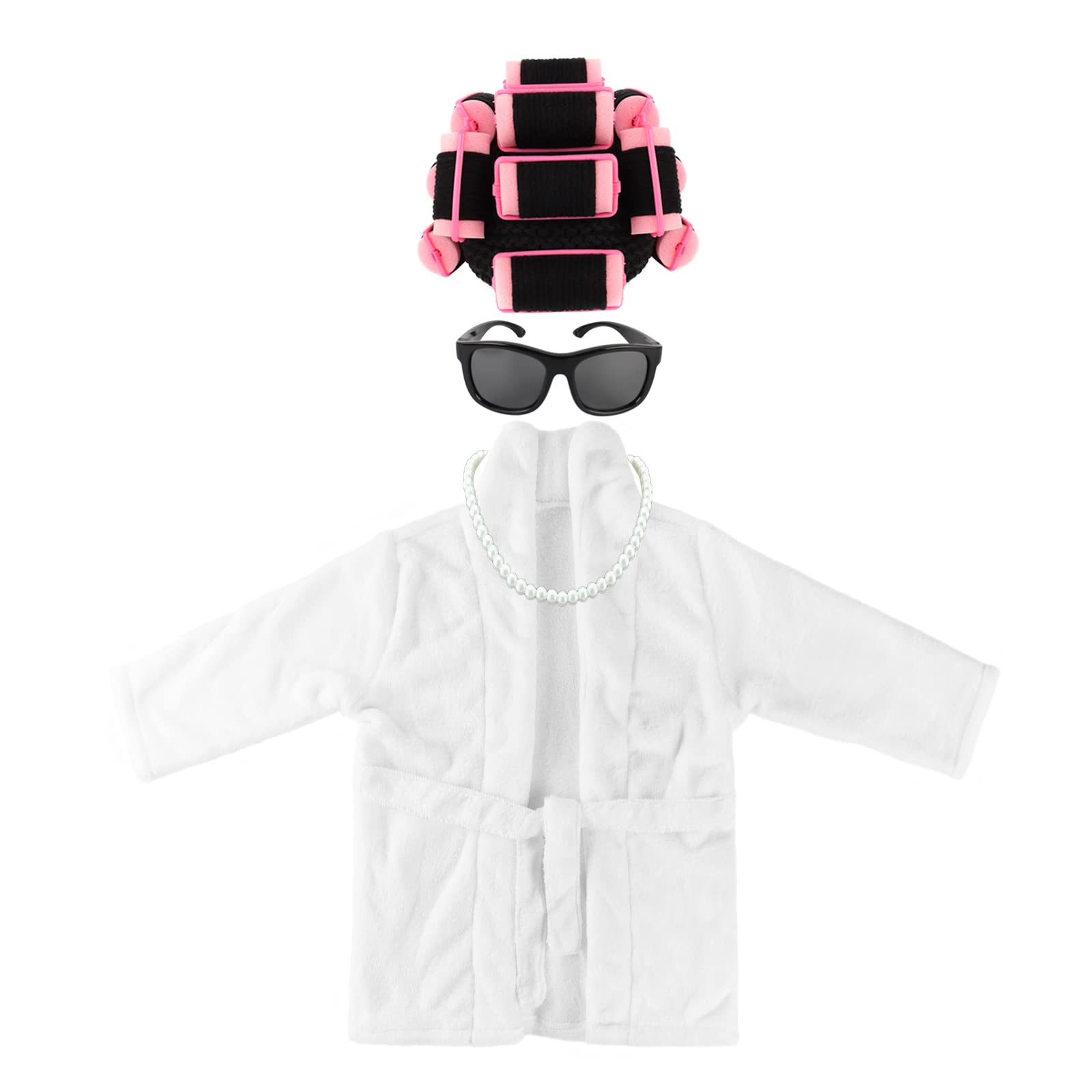 Adolala Newborn Photography Props 4 PCS Photoshoot Outfits Bathrobe Baby Curler Hat Bead Necklace Glasses Costume Sets