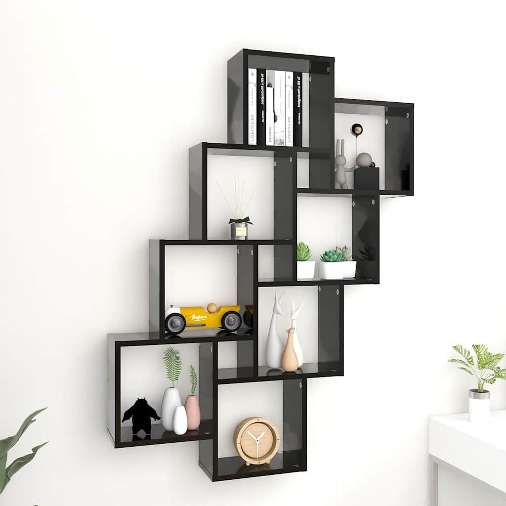 vidaXL Mensola Parete a Cubo Nera 90x15x119 cm in Legno Multistrato