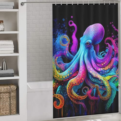 Rideau de douche pieuvre en polyester imperméable lavable 140x183cm - 2