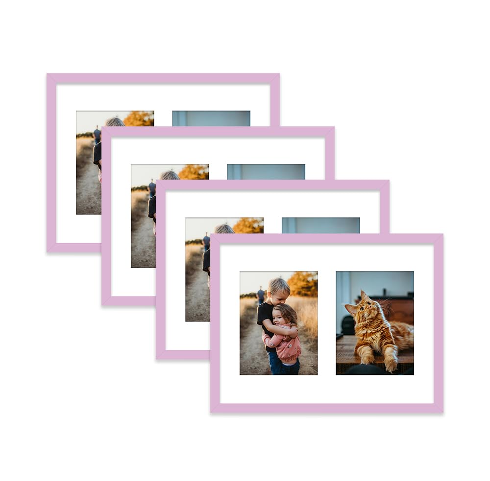 Lilac Multi Photo Frame - Holds 2 x 8x6 Pictures, Family Collage Picture Frame for Wall Display, 16x12 Frame size, Set of 4