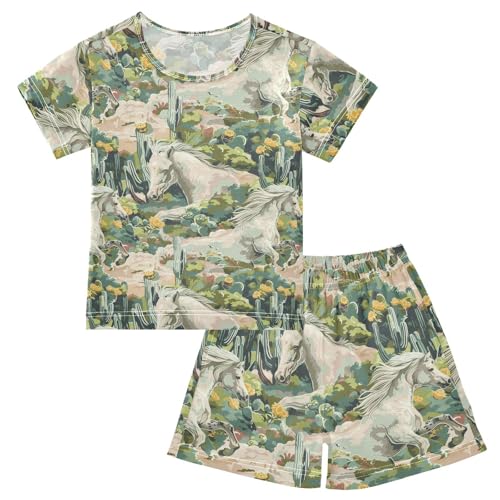ALAZA Cactus Horse Pajama Set Short Sleeve Sleepwear Soft Lounge Nightwear