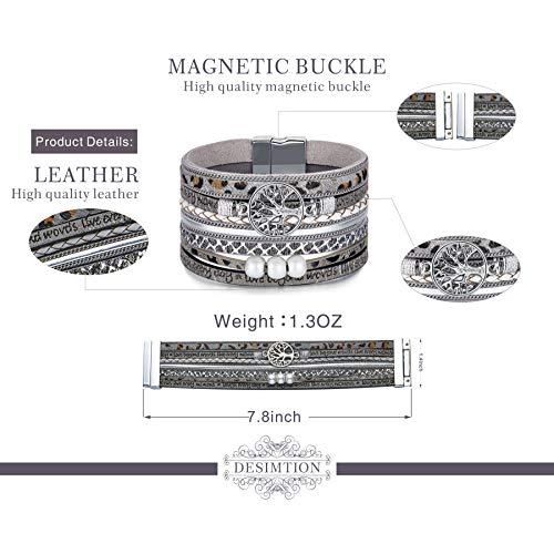 Image of Desimtion Inspirational Tree of Life Boho Leather Wrap Bangle Bracelets for Women, Teen Girl Gifts Trendy Stuff, Fashion Accessories Jewelry Gifts for Women Girls