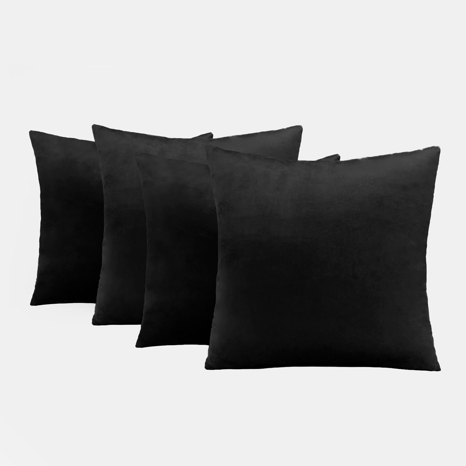 Sienna Black Matt Velvet Sofa Cushion Covers Soft Comfy Cushion Covers For Cushion Pads Throw Pillows For Bedroom Smooth Sofa Living Room Cushions, Pack Of 4