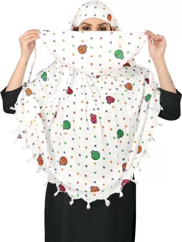 Image of SIXSIGMA Cotton Long Scarf Cum Mask scarves Usable for vehicle Driver | White Printed Design | Universal Size | For Girl & Women | Breathable Sun Protection Light Weight