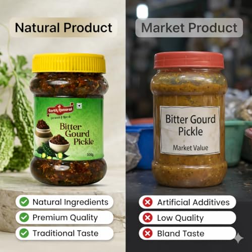 Image of Earth Natural Bitter Gourd Pickle 500g, | Homemade Karela ka Achaar | Sun-Dried Pickle with No Preservatives | Authentic Karele ka Achar Recipe | Traditional Indian Spices