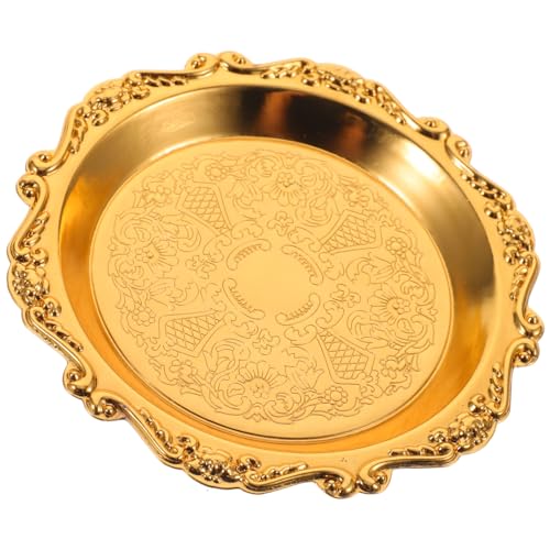 ibasenice Plato Decorativo de Joyería de Metal Dorado, Bandeja Ligera y Fácil de Limpiar para Guardar Anillos y Collares en Dormitorio o Decoración del Hogar