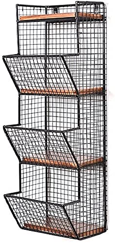Estante de la pared de hierro para baño, salón y oficina, organizador negro de 4 niveles