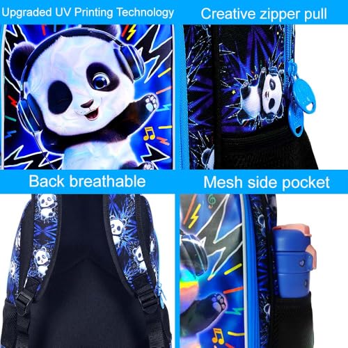 Image of 16 inch Panda Backpack for Boys, 3Pcs Kids Kindergarten Preschool Elementary Bookbag Set, School Backpacks with Lunch Box(Blue)