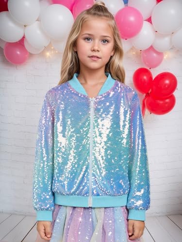 Happy Cherry Girls Sequin Bomber Jacket Lightweight Glitter Long Sleeves Coat Zipper Jackets for Kid2