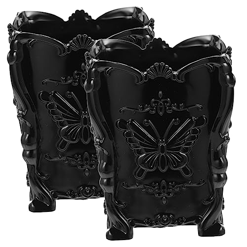 FOMIYES 2個 メイクブラシオーガナイザー ラベル付き 口紅 メイクアップブラシホルダー 卓上鉛筆ホルダー 鉛筆カップ 絵筆の掃除 メイクアップオーガナイザー 化粧品 蓋 Black Pp