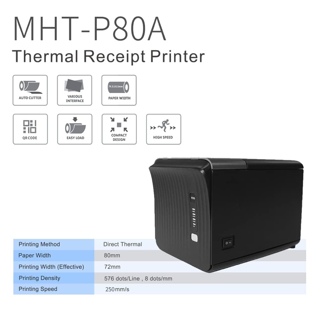 RAISA PRINTECH USB Thermal Printer Receipt Printer 250mm/s | Half Cut/Full Cut |Print Width 72mm | Easy Paper Loading Structure
