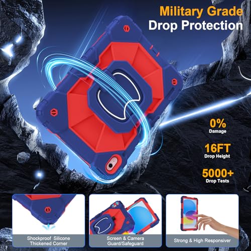 Image of Case for iPad (A16) 11th Generation 11 Inch 2025, Ubearkk for iPad 10th Generation 10.9 inch 2022 case with Screen Protector 360 Degree Rotating Stand Shoulder Strap Pencil Holder, Navy Red
