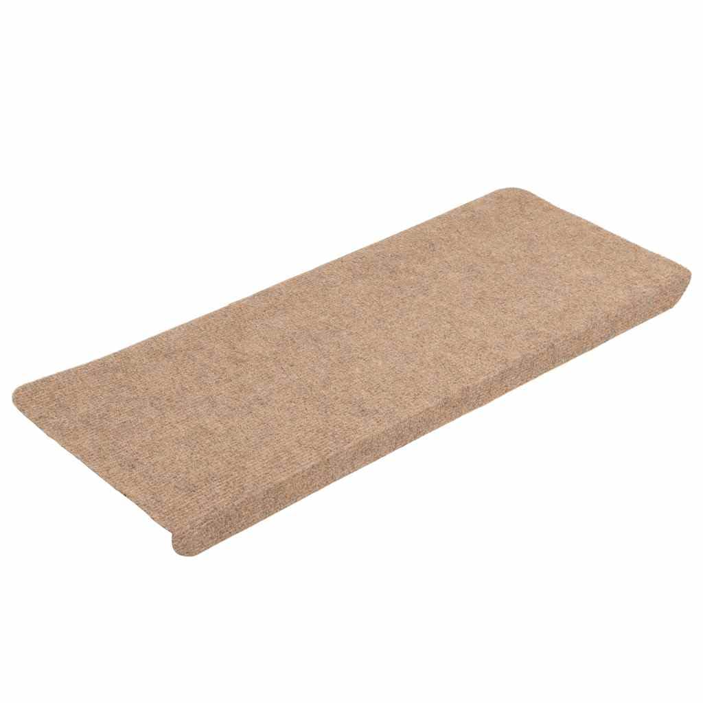 vidaXL Alfombrilla Autoadhesiva de Escalera 15 uds, Alfombra Antideslizante, Protector Amortiguación de Peldaño, Tela Beige 65x24,5x3,5 cm