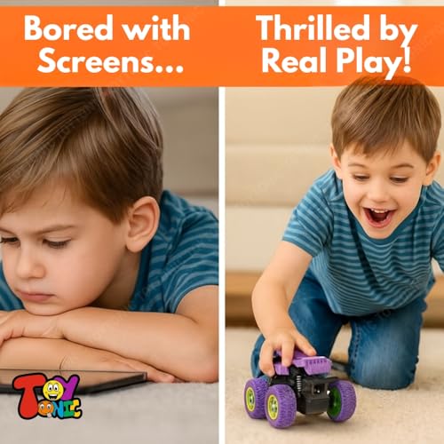 Image of TOYTONIC 4x4 Mini Monster Trucks for Kids - Push & Go Friction Powered Cars | 360 Stunt Spin Action | Pack of 2 Off-Road Vehicles | Toy Cars for Boys Ages 3-8 | Birthday Gift (Colors May Vary)