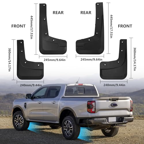 Image of Mud Flaps Splash Guards for 2024 2025 Ford Ranger XL XLT Lariat (Not Fit Raptor), ABS Material, No-Drill Installation, Protects Against Mud, Rocks, and Debris, Front & Rear Fender Liner 4PCS