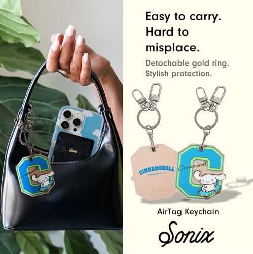 Image of Sonix x Sanrio Character Keychain Case Compatible with Apple AirTag | Protective AirTag Cover Keychain | College Letters Cinnamoroll