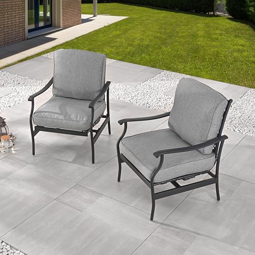 Image of LOKATSE Home C-Spring Patio Chairs Set of 2, Outdoor Metal Motion Conversation Chairs with Gentle Bounce, 5.1 inch Extra Thick Blue Cushions Deep Seating Furniture for Deck & Porch