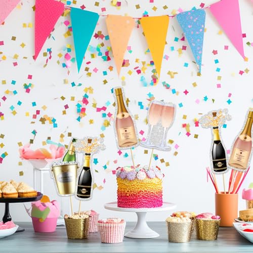 Image of Champagne Centerpiece Sticks, Cheers and Beers Table Toppers, 21st Birthday Anniversary Party Decoration, Wine Bottle for Bachelorette Party Decoration Supplies.Set of 16