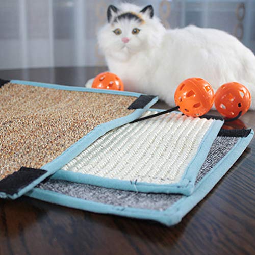 STOBOK Tapete arranhador de gato com bola de sino, garra de gato, tapete de sisal pequeno, tapete de
