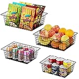 Cambond Wire Storage Baskets, 4 Sizes Pantry Baskets with Mats, Wire Baskets for Organization for Kitchen, Cabinets, Bathroom, Laundry, Garage, Black