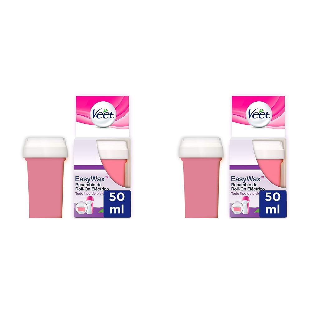 Veet Cera Depilatoria Cartucho Cera de Recambio Roll-On Eléctrico EasyWax con Manteca de Karité para Todo Tipo de Pieles, 50 ml (Paquete de 2)