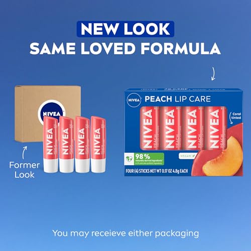 Image of NIVEA Peach Lip Care, Tinted Lip Balms with Shea Butter, 4 x 0.17 OZ