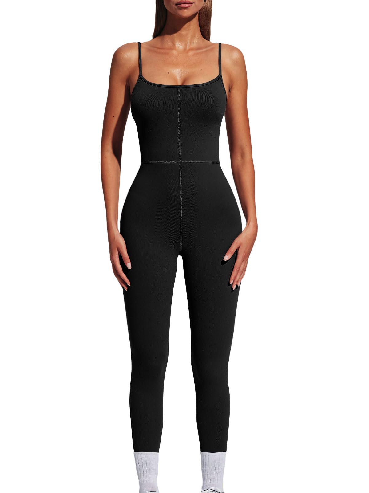 AUTOMETOne Piece Jumpsuits for Women Bodysuits Spaghetti Strap Gym Rompers  Workout Sets Summer Clothes