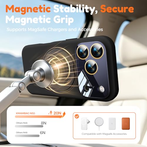 Image of Silicone 360 Spin Magnetic Stand Case for iPhone 17 Pro, [Compatible with Mag-Safe][Reinforced Hard Camera Protection] Liquid Silicone Rubber Phone Case Cover with Ring, Camera Button, Jet Black